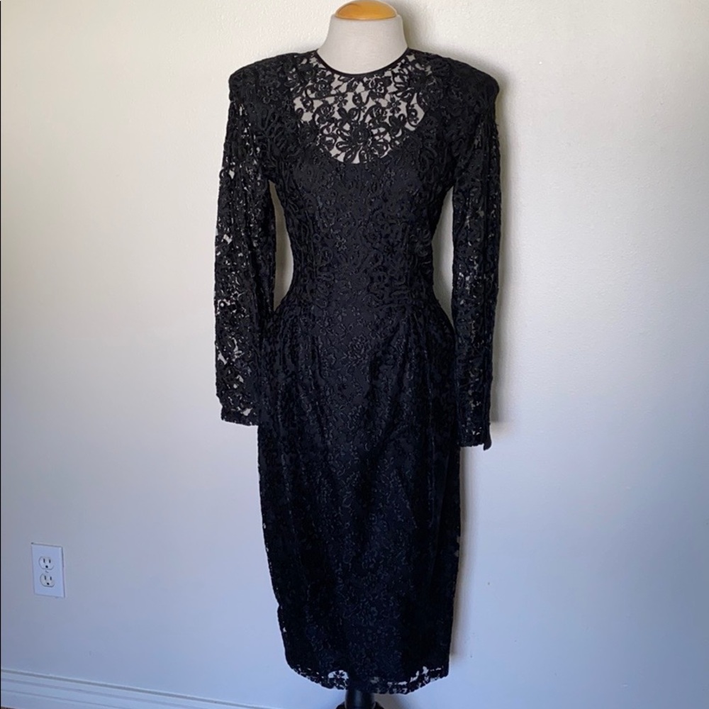 Vintage Nancy Johnson Black Lace Long Sleeve dress